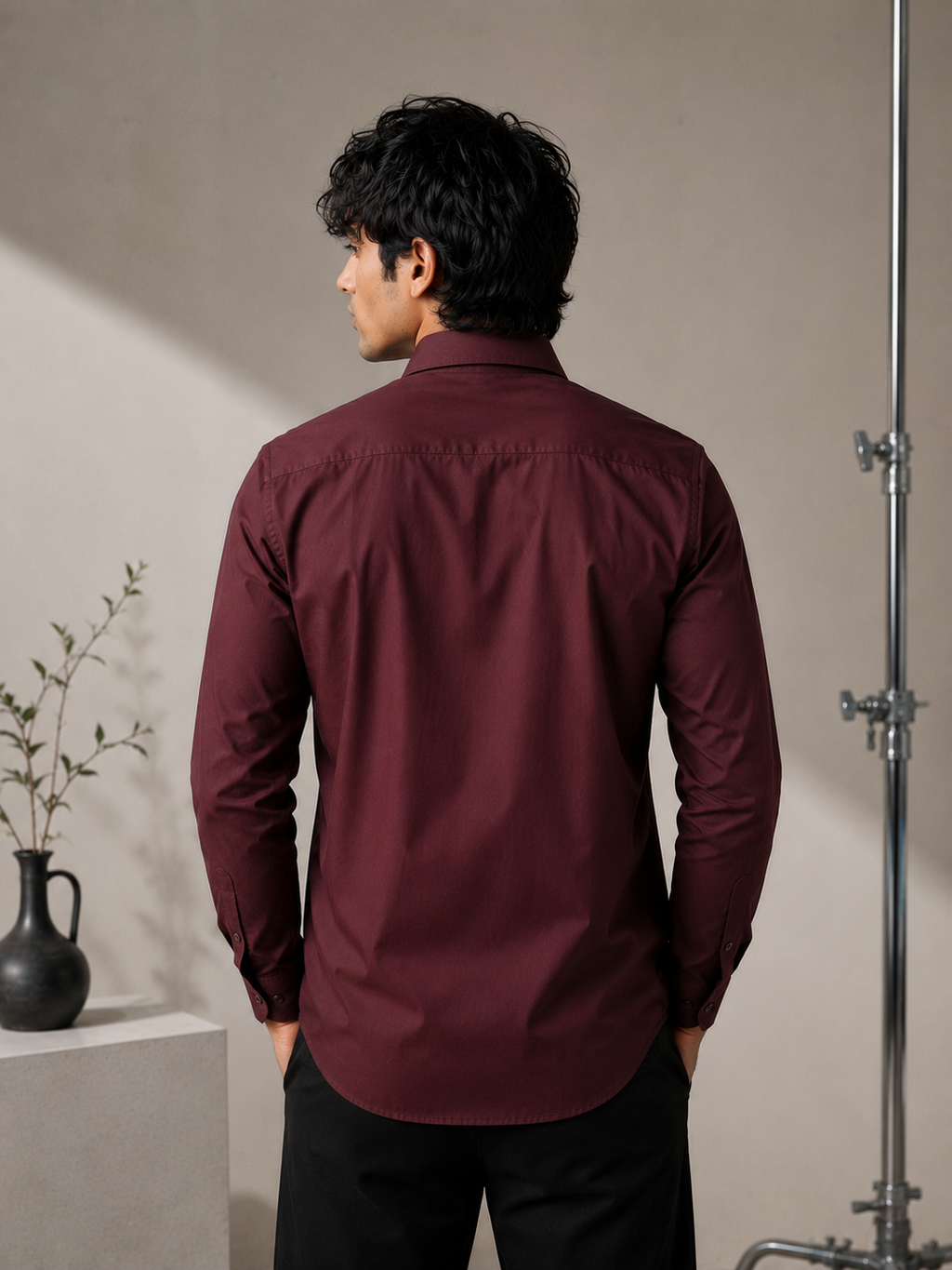 Men’s Wine Red Premium Lycra Stretch Shirt