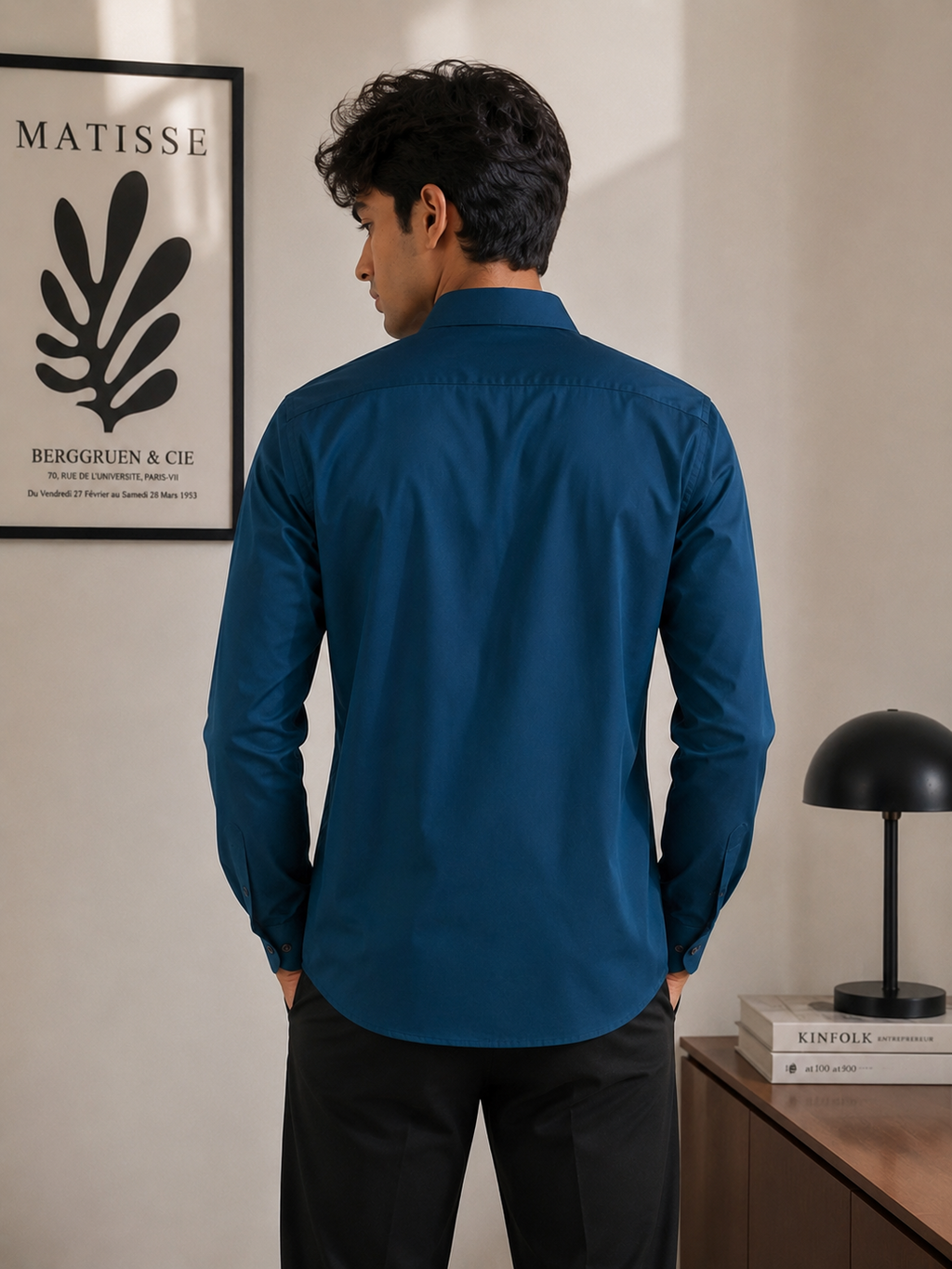 Deep Blue Tailored Fit Satin Lycra Stretchable Shirt