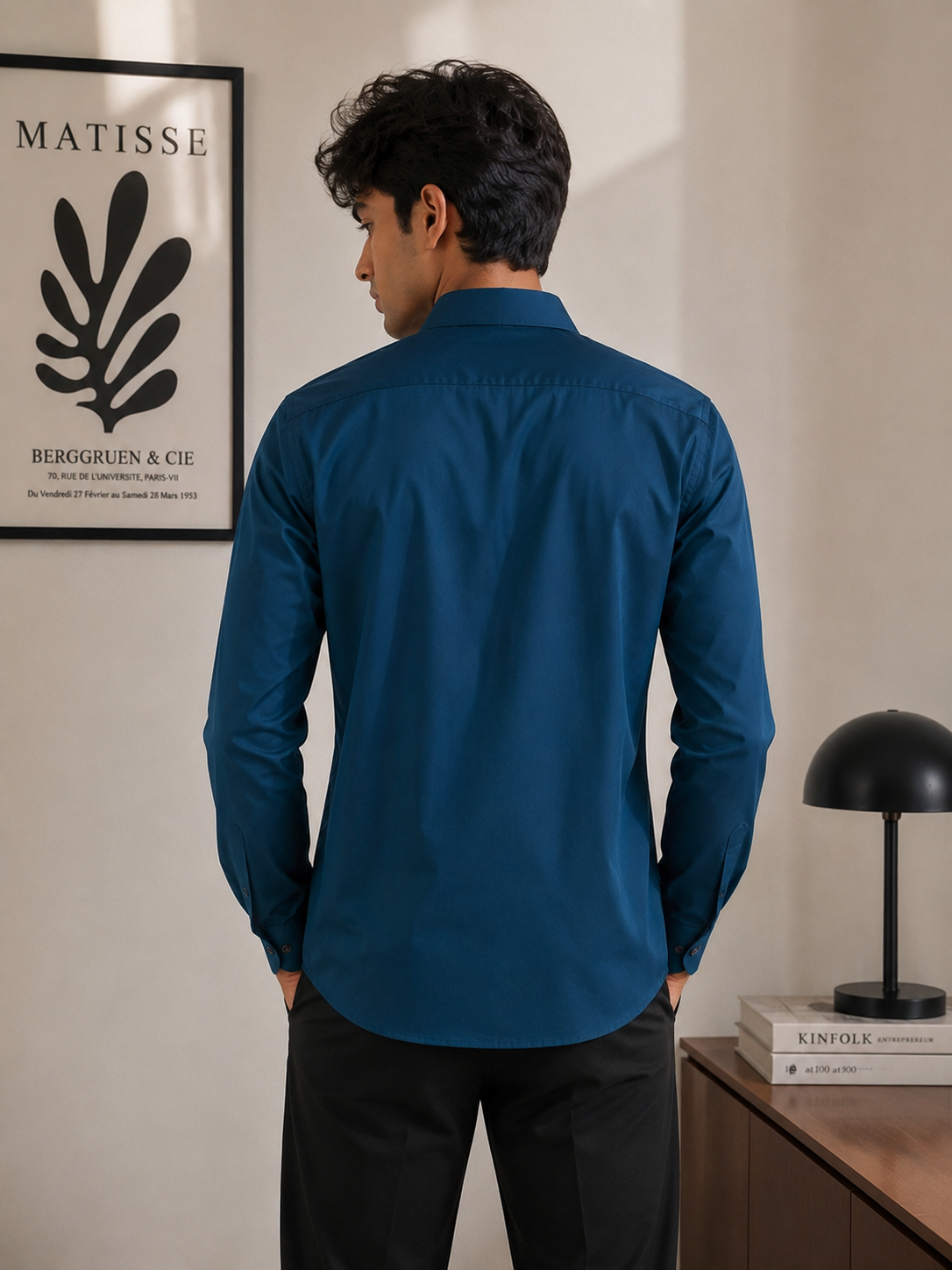 Deep Blue Tailored Fit Satin Lycra Stretchable Shirt