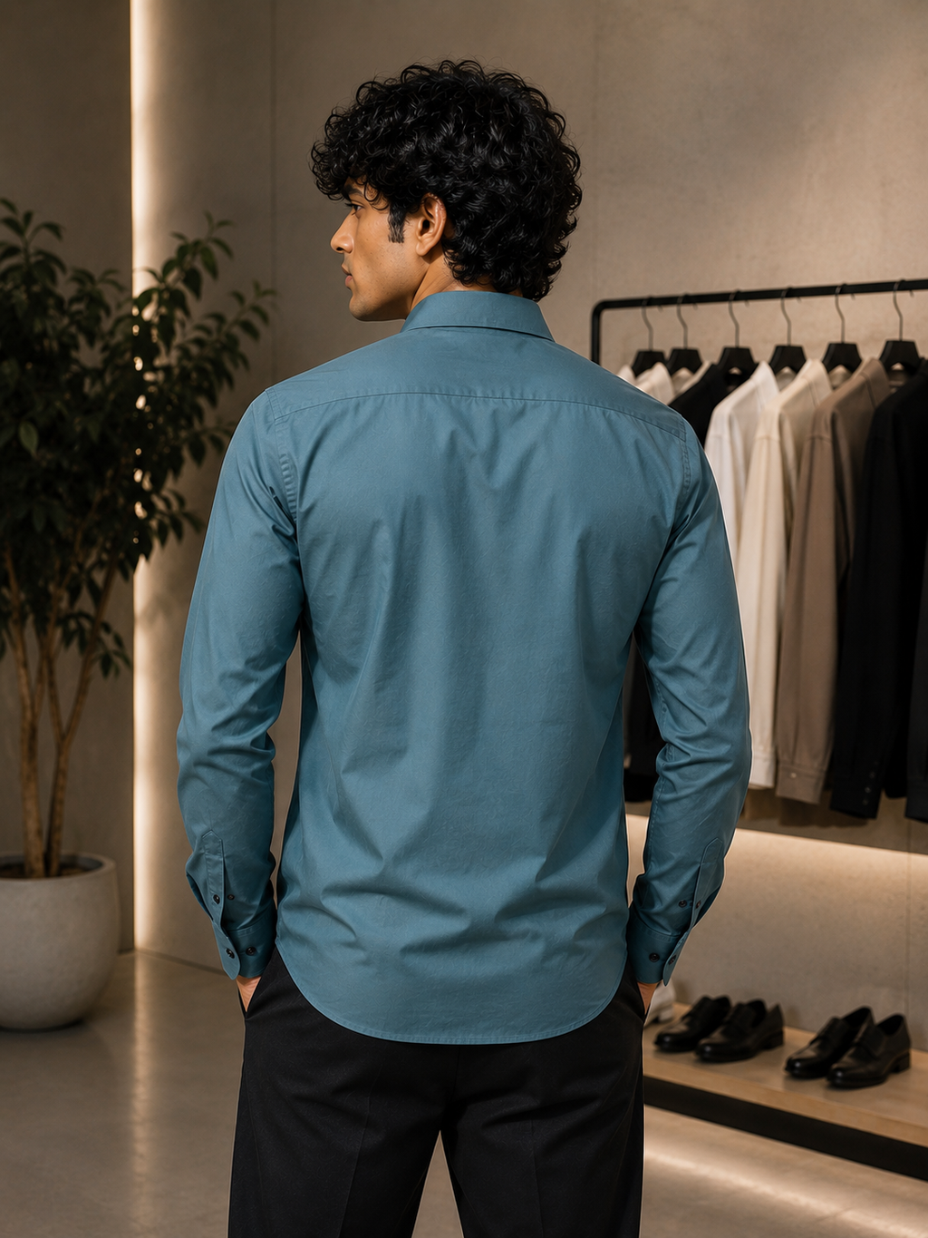 Men's Slim-Fit Satin Lycra Stretchable Shirt in Teal
