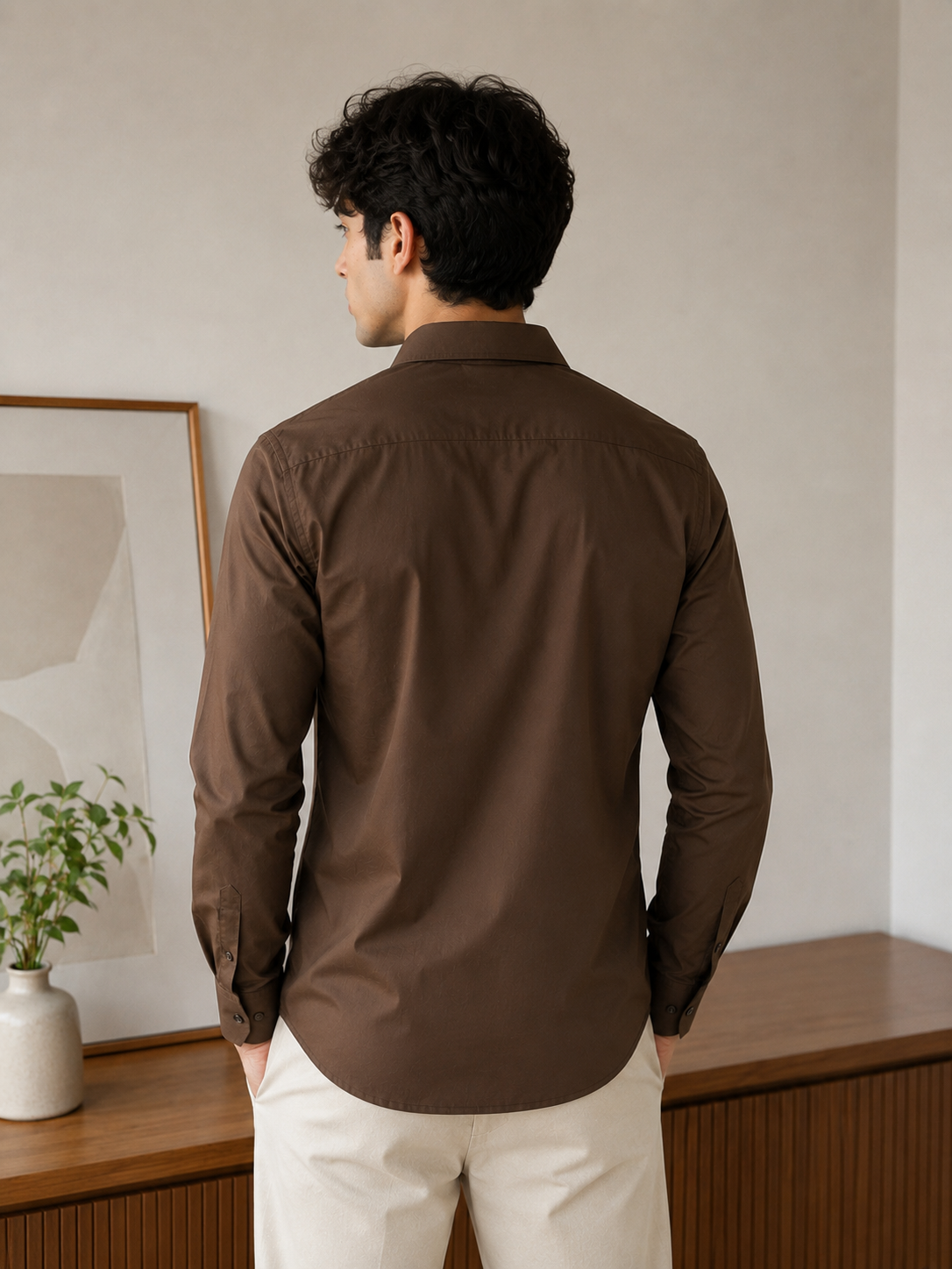 Rich Espresso Brown Cotton Shirt with Single Chest Pocket