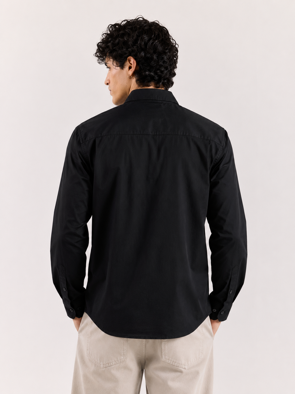Minimalist Pitch Black Button-Down Shirt with Chest Pocket