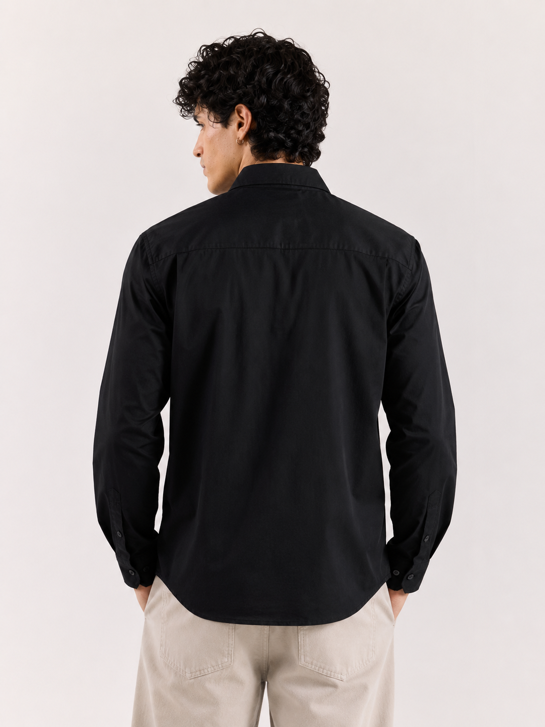 Minimalist Pitch Black Button-Down Shirt with Chest Pocket