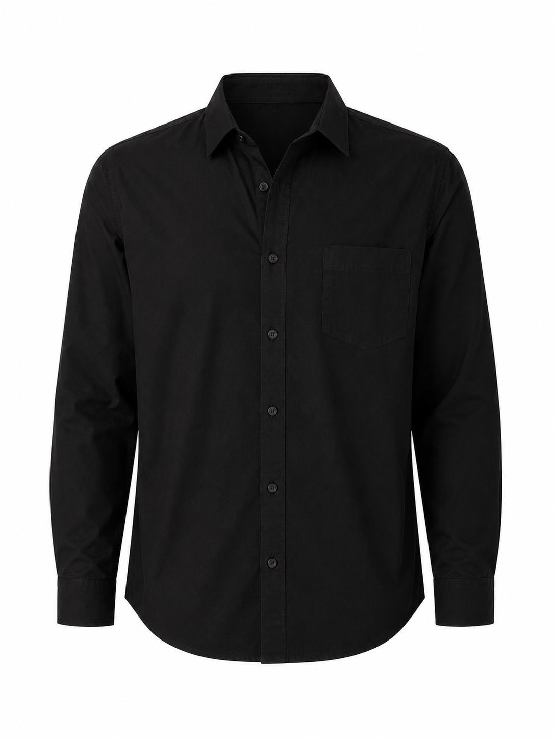 Minimalist Pitch Black Button-Down Shirt with Chest Pocket