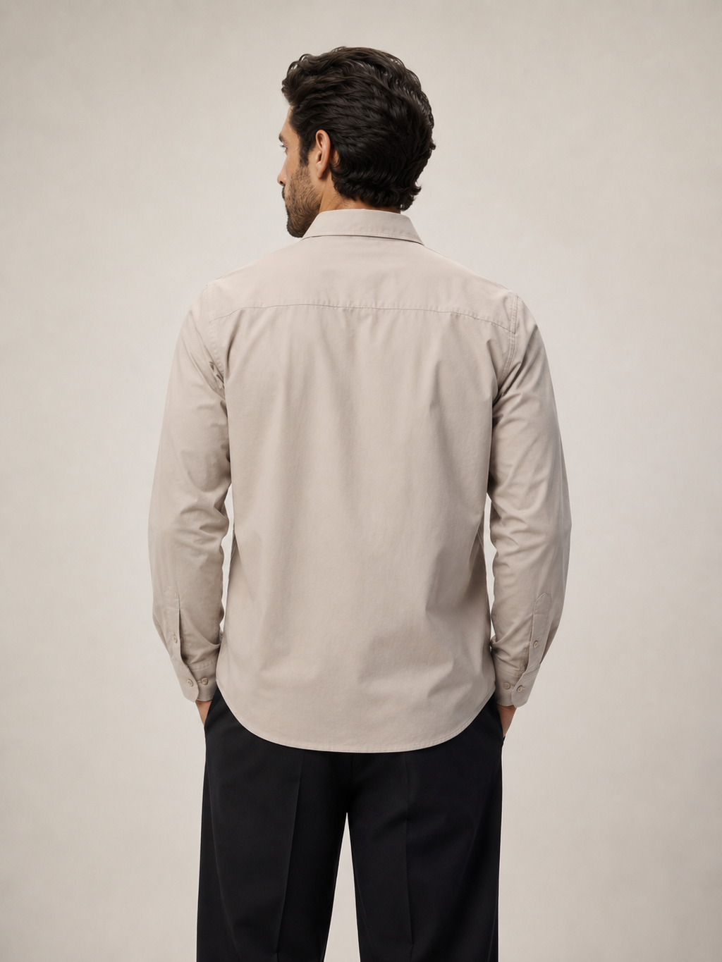 Men's Classic Cotton Long-Sleeve Shirt in Sand