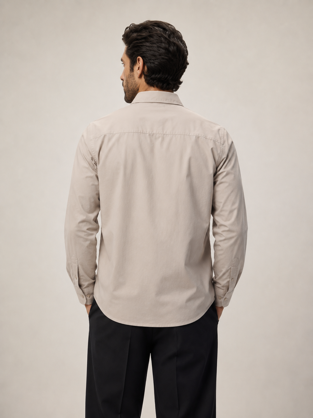 Men's Classic Cotton Long-Sleeve Shirt in Sand