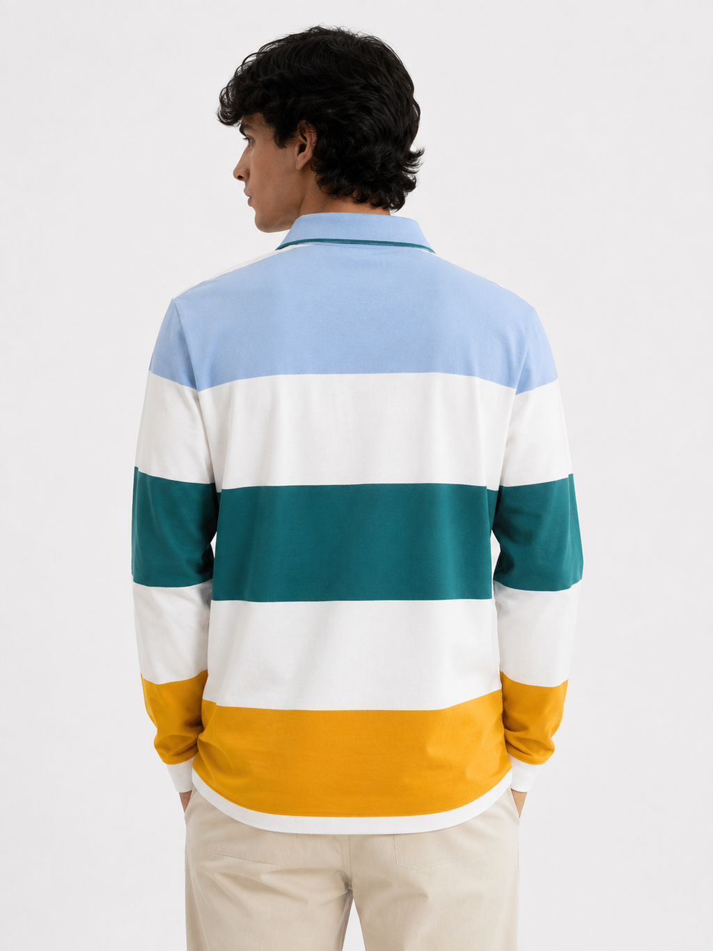 Retro Striped Cotton Full-Sleeve Rugby Polo