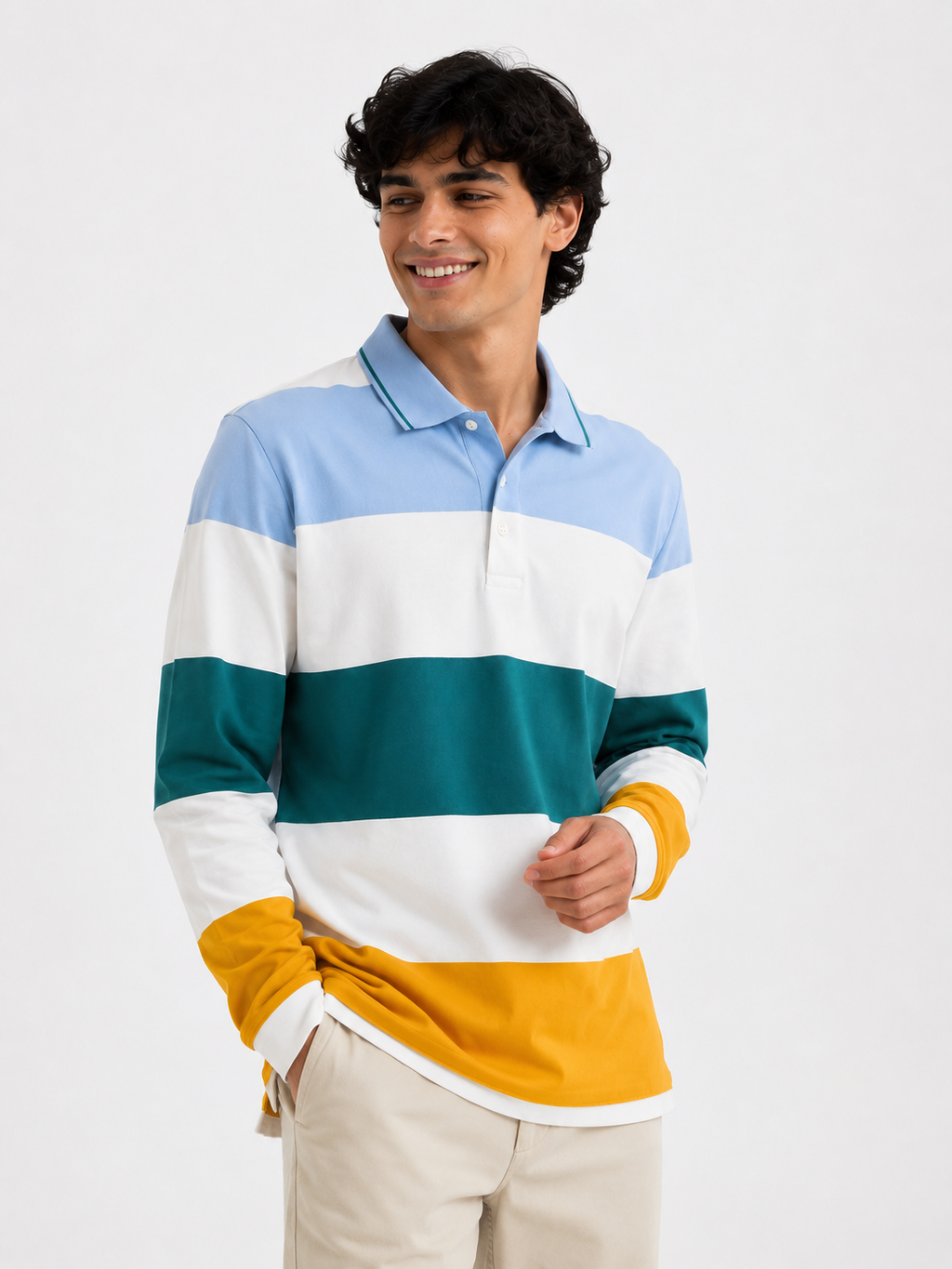 Retro Striped Cotton Full-Sleeve Rugby Polo