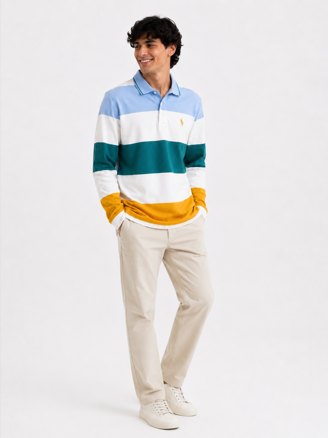 Retro Striped Cotton Full-Sleeve Rugby Polo