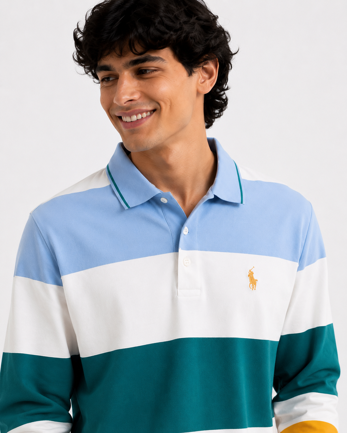 Retro Striped Cotton Full-Sleeve Rugby Polo