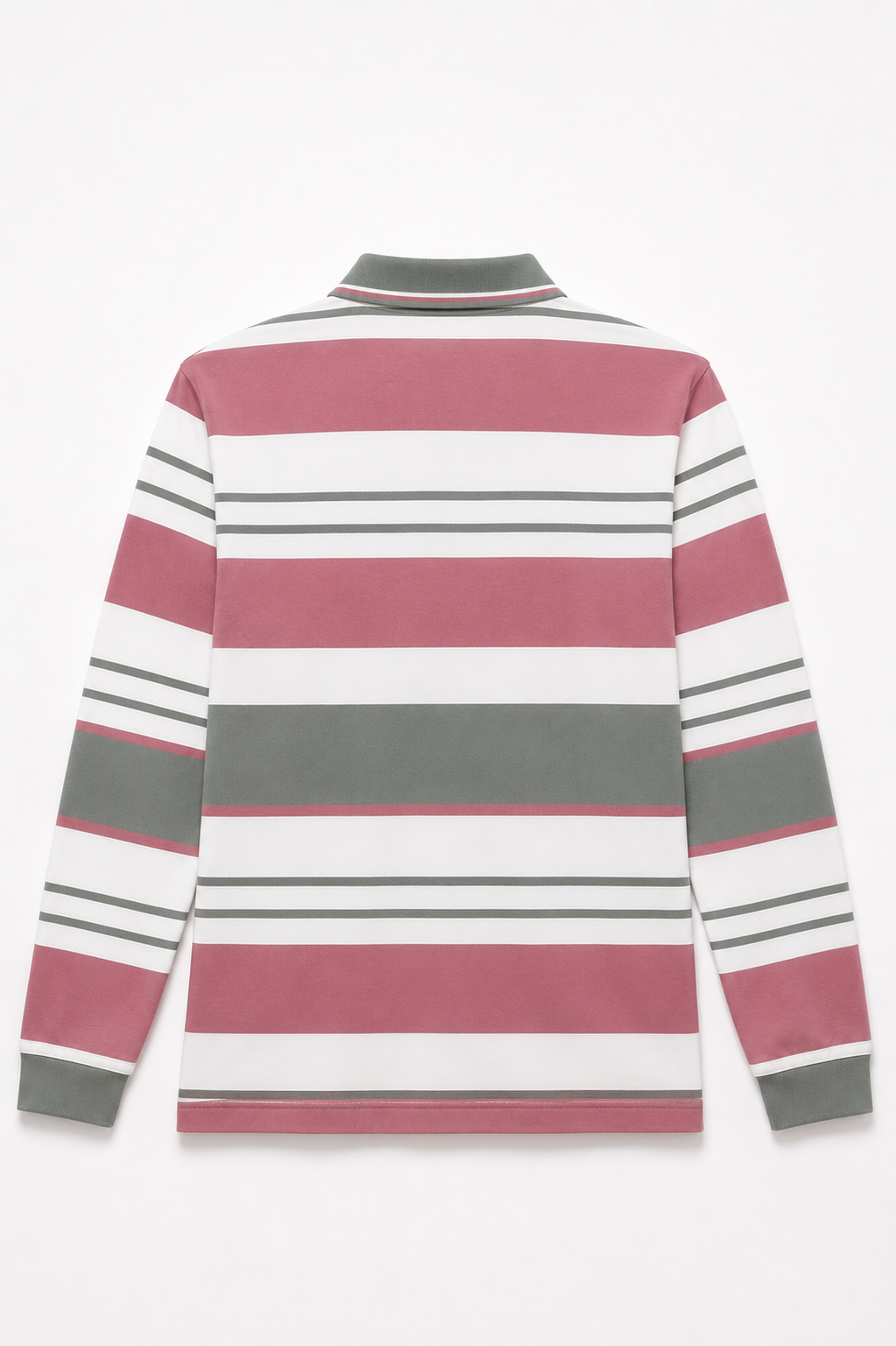 Dusty Pink & Olive Multi-Striped Long-Sleeve Polo
