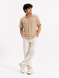 Men’s Textured Beige Short-Sleeve Resort Boxy Fit Shirt