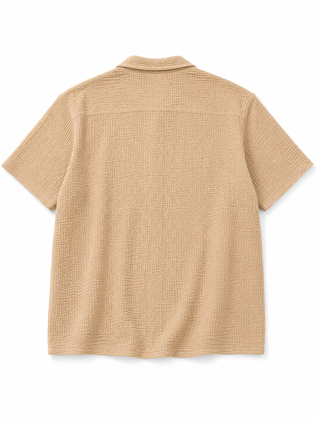 Men’s Textured Beige Short-Sleeve Resort Boxy Fit Shirt