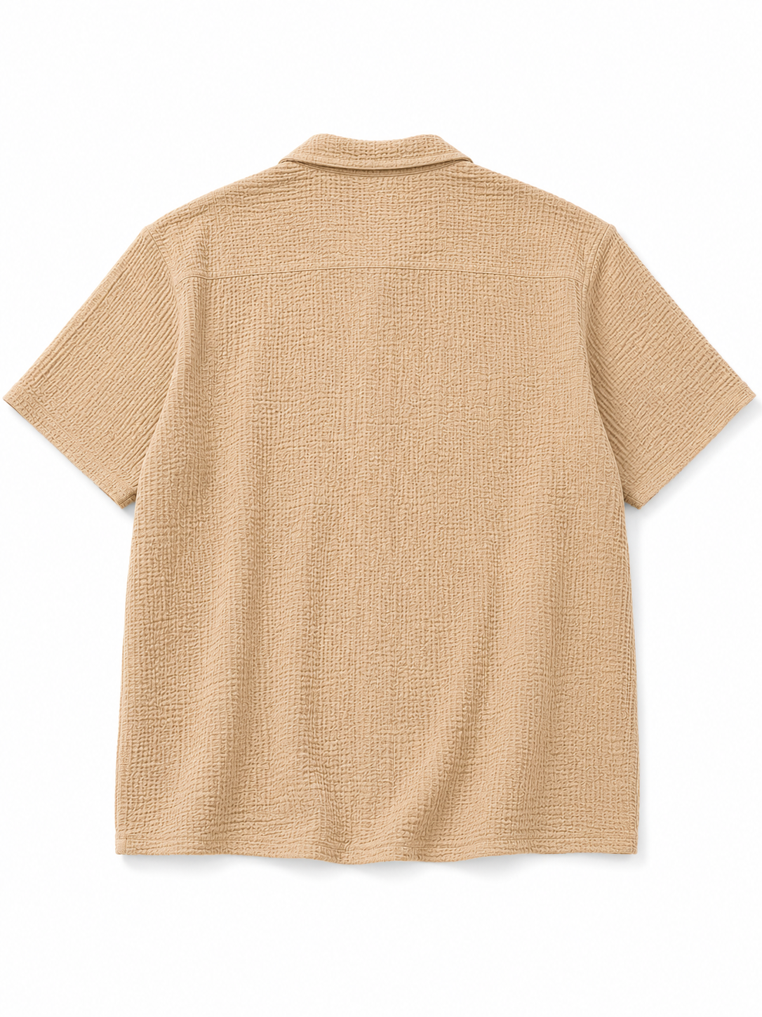 Men’s Textured Beige Short-Sleeve Resort Boxy Fit Shirt