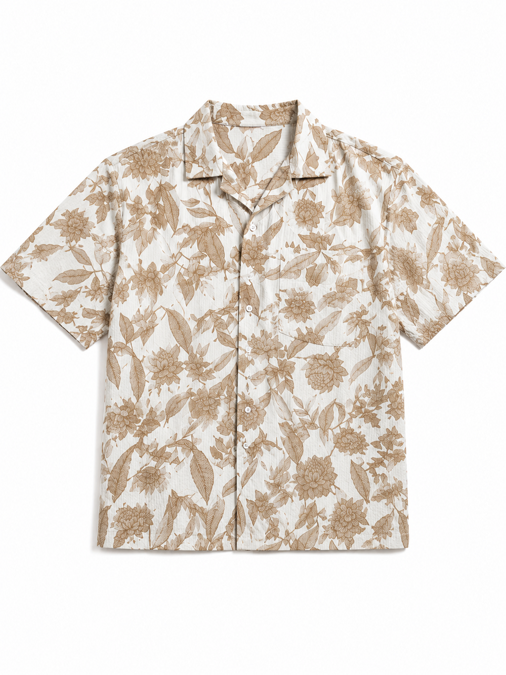 Men’s Off-White & Beige Floral Print Short-Sleeve Boxy Fit Shirt