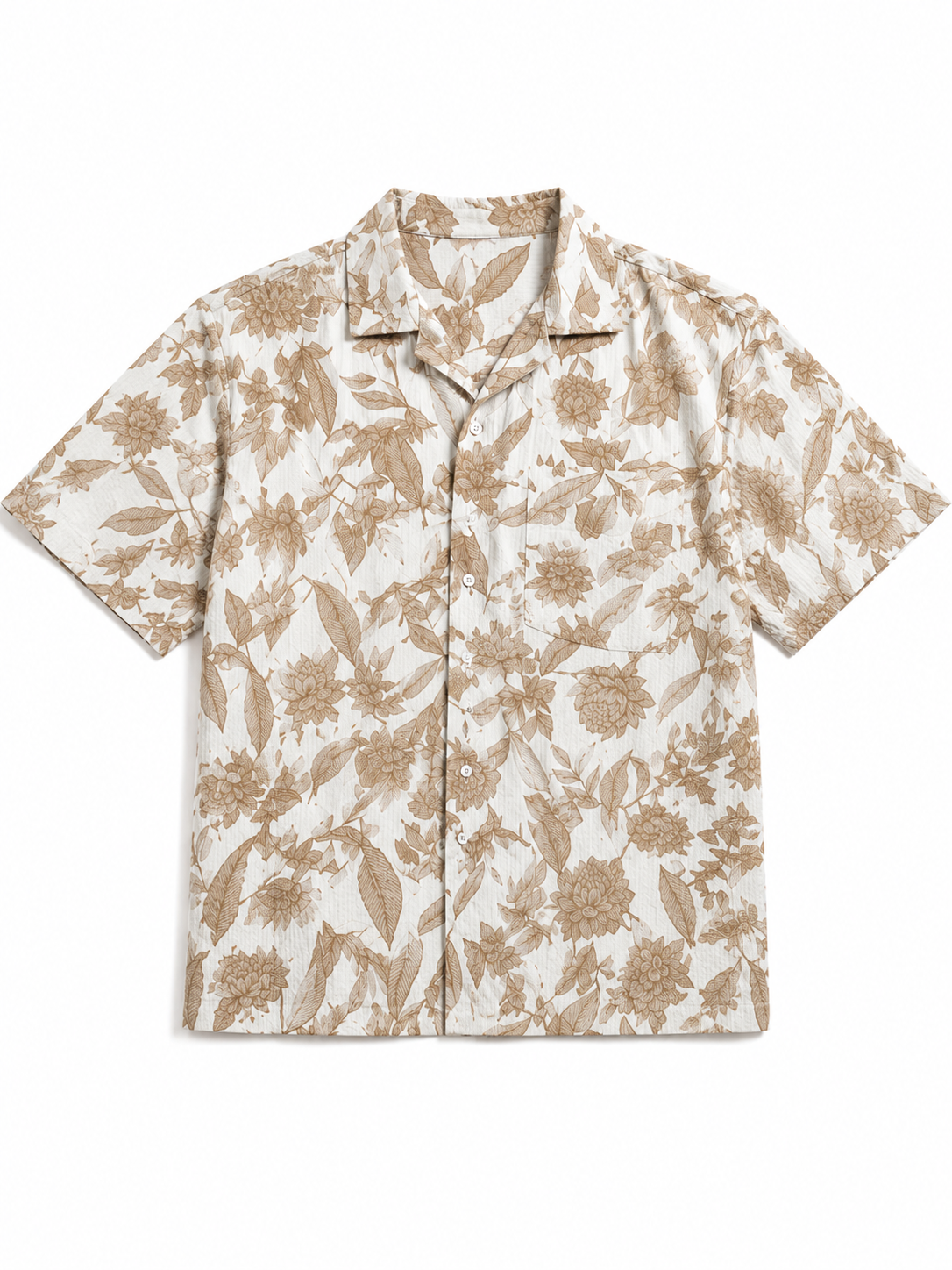 Men’s Off-White & Beige Floral Print Short-Sleeve Boxy Fit Shirt