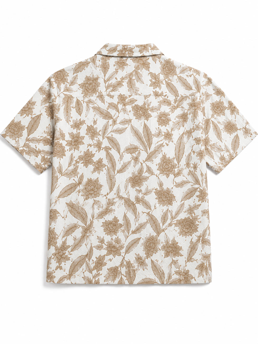 Men’s Off-White & Beige Floral Print Short-Sleeve Boxy Fit Shirt