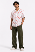 Men’s White & Pink Flamingo Printed Short-Sleeve Boxy Fit Shirt