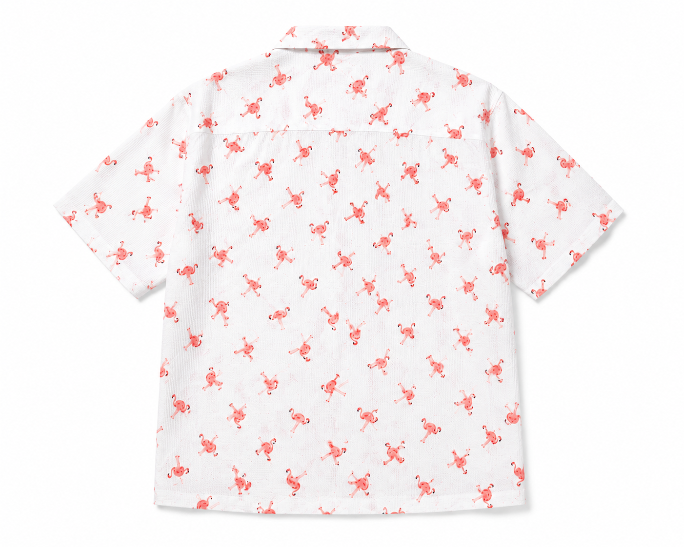Men’s White & Pink Flamingo Printed Short-Sleeve Boxy Fit Shirt