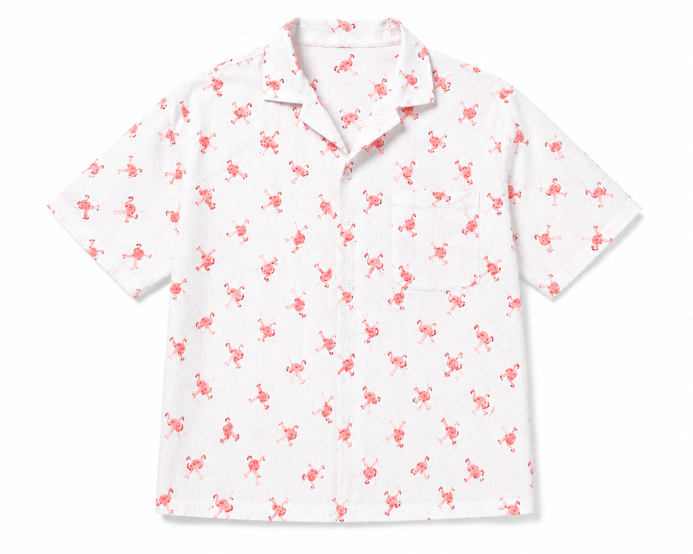Men’s White & Pink Flamingo Printed Short-Sleeve Boxy Fit Shirt