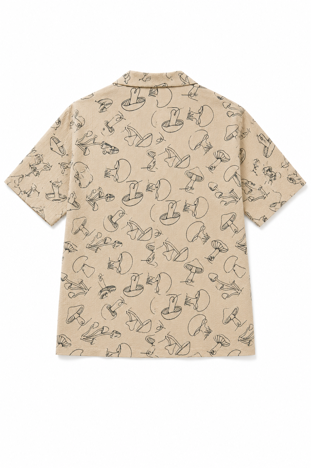 Beige Botanical Mushroom Print Cuban Collar Boxy Fit Shirt