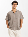 Men’s Mushroom Brown Textured Short-Sleeve  Boxy Fit Shirt