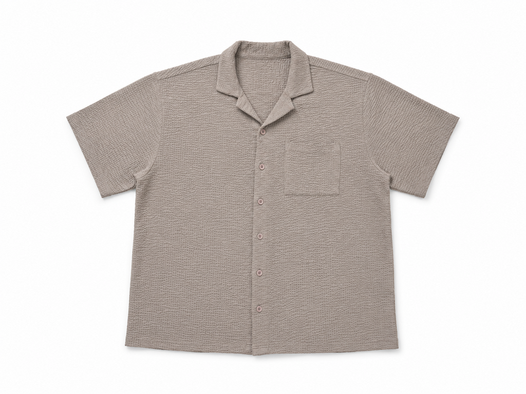 Men’s Mushroom Brown Textured Short-Sleeve  Boxy Fit Shirt