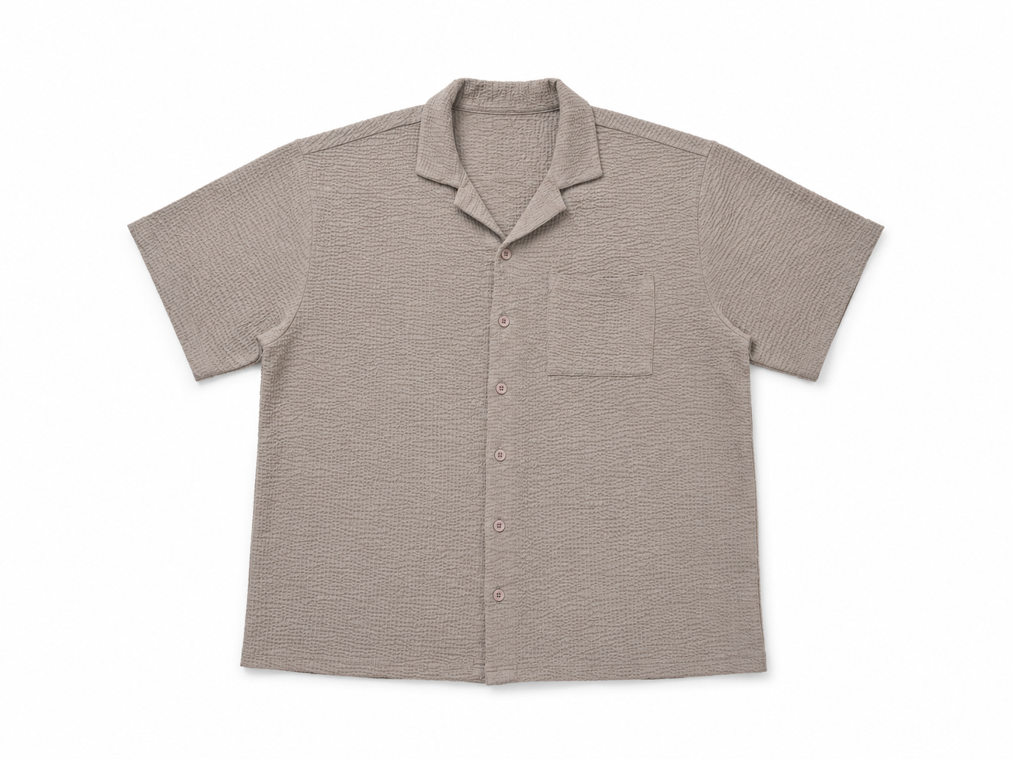 Men’s Mushroom Brown Textured Short-Sleeve  Boxy Fit Shirt