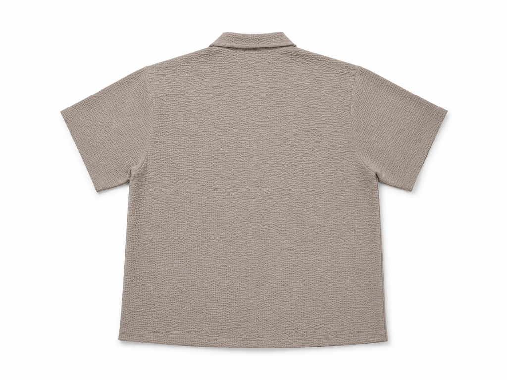 Men’s Mushroom Brown Textured Short-Sleeve  Boxy Fit Shirt