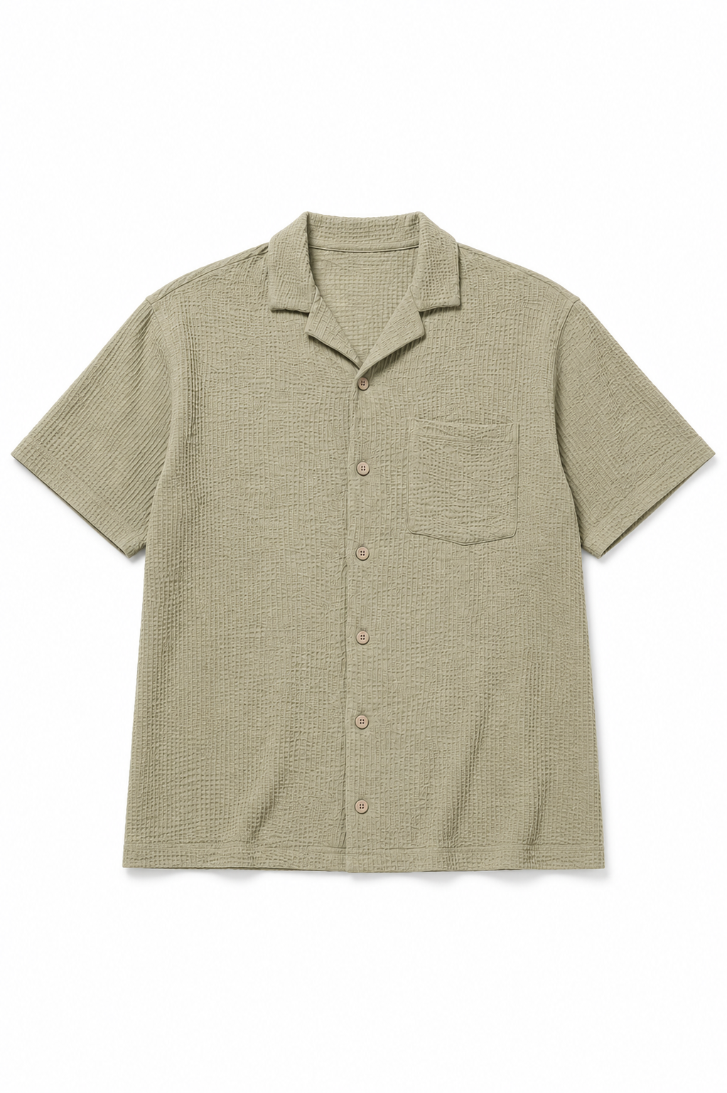 Olive Sage Textured Cuban Collar Boxy Fit Shirt