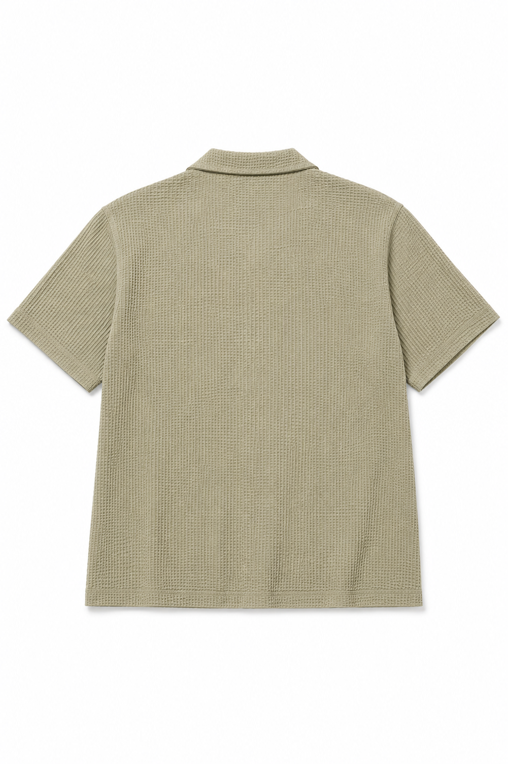 Olive Sage Textured Cuban Collar Boxy Fit Shirt