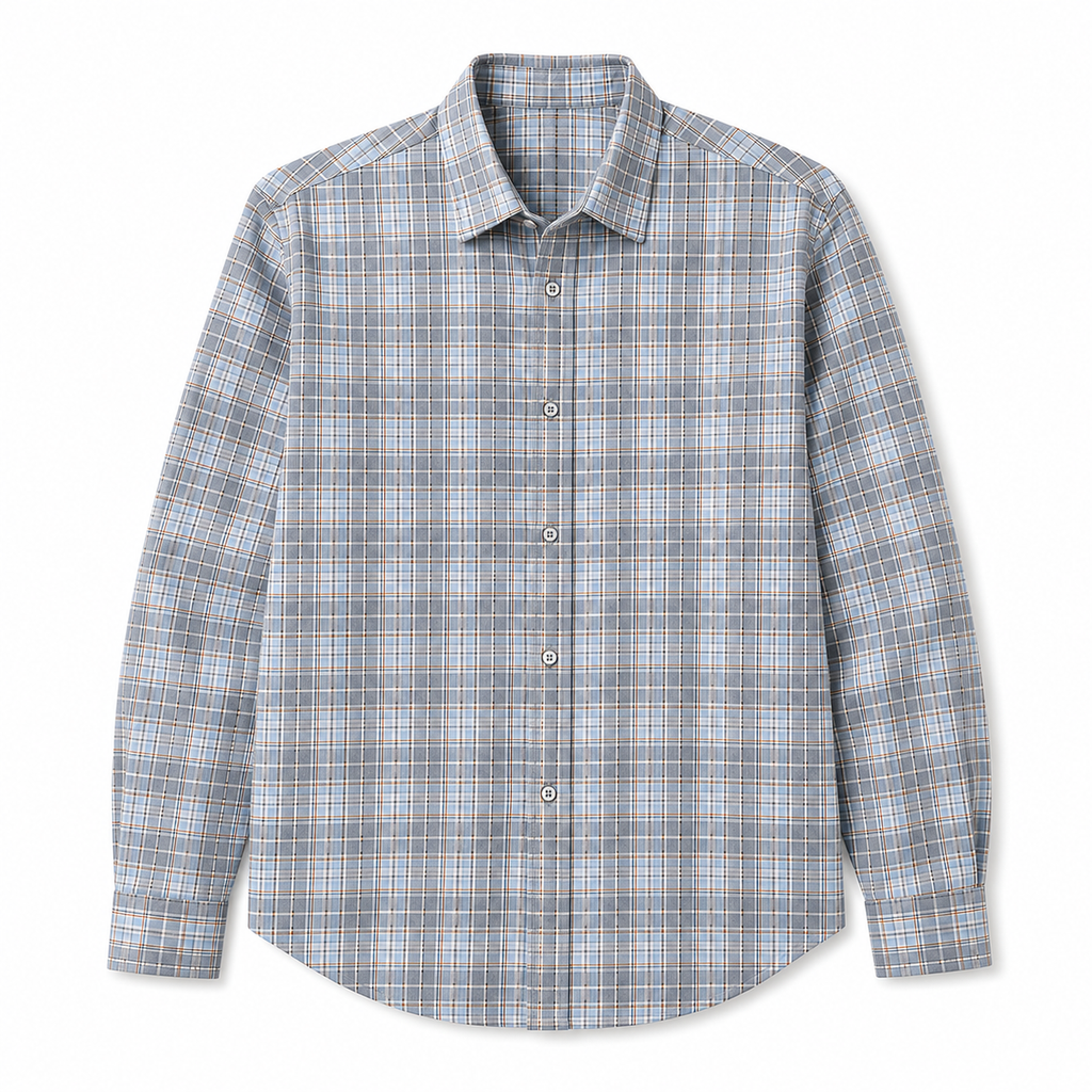 Premium Light Blue & Grey Checked Long Sleeve Casual Shirt for Men