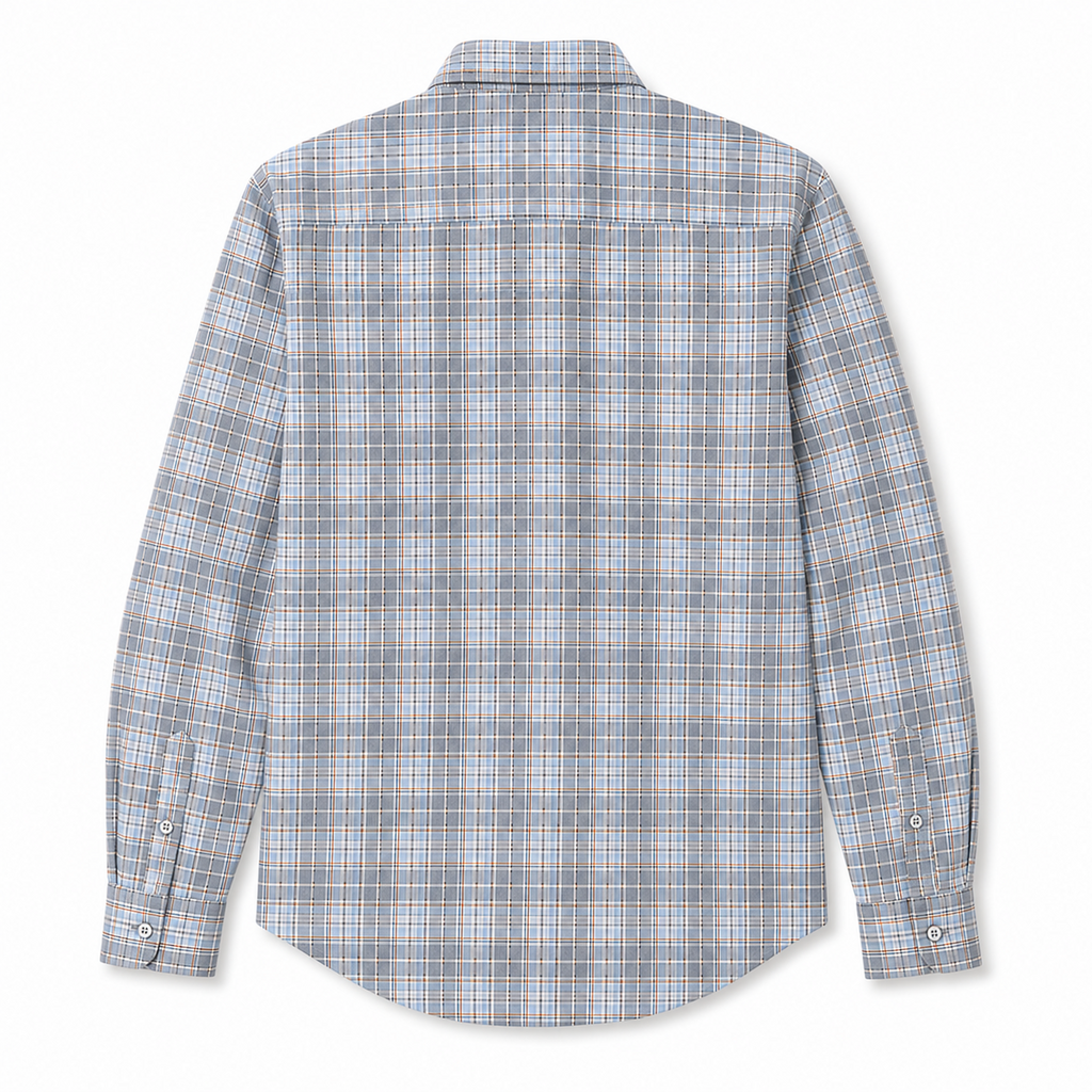 Premium Light Blue & Grey Checked Long Sleeve Casual Shirt for Men