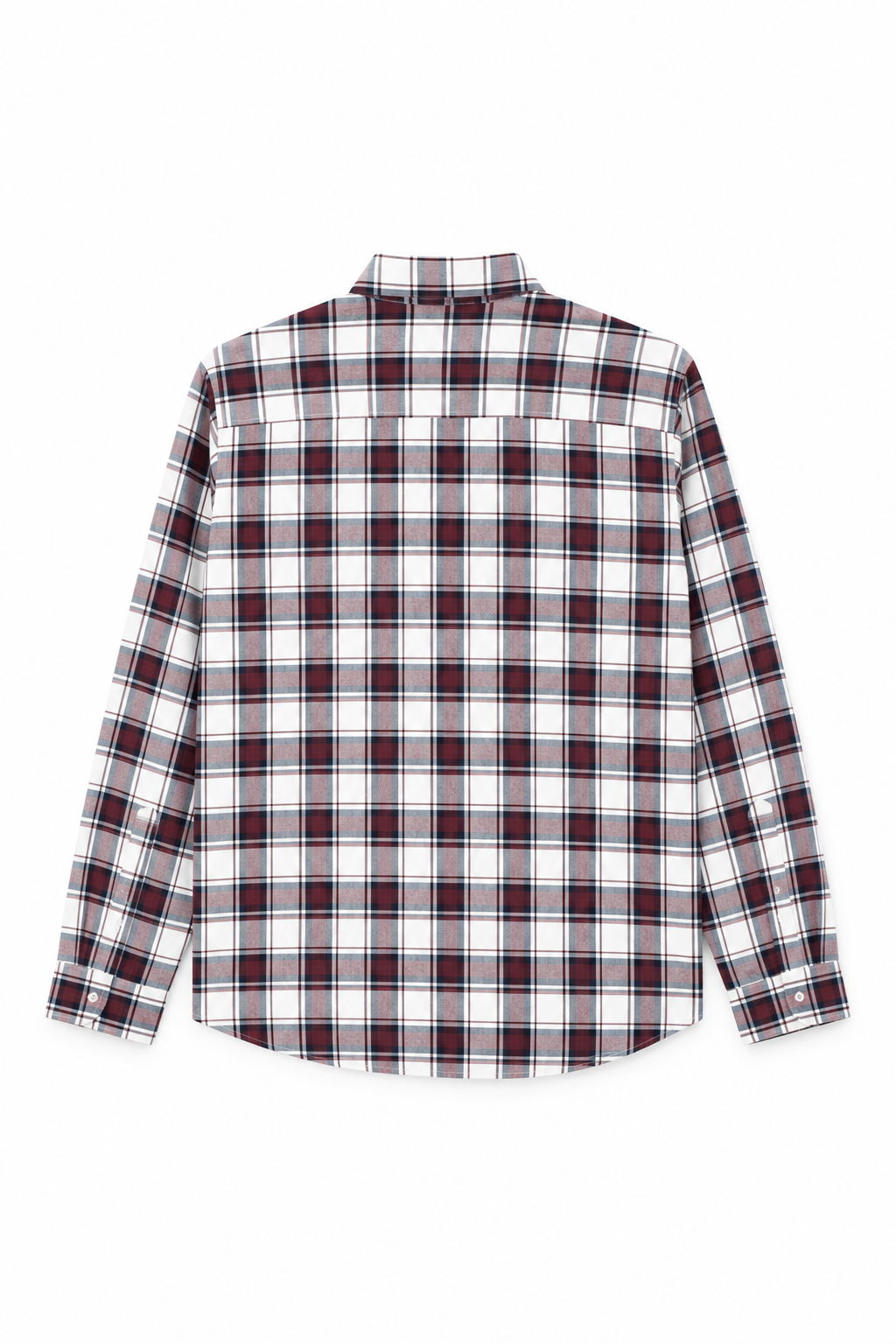 Men’s Maroon & Navy Plaid Checked Button-Down Long-Sleeve Shirt