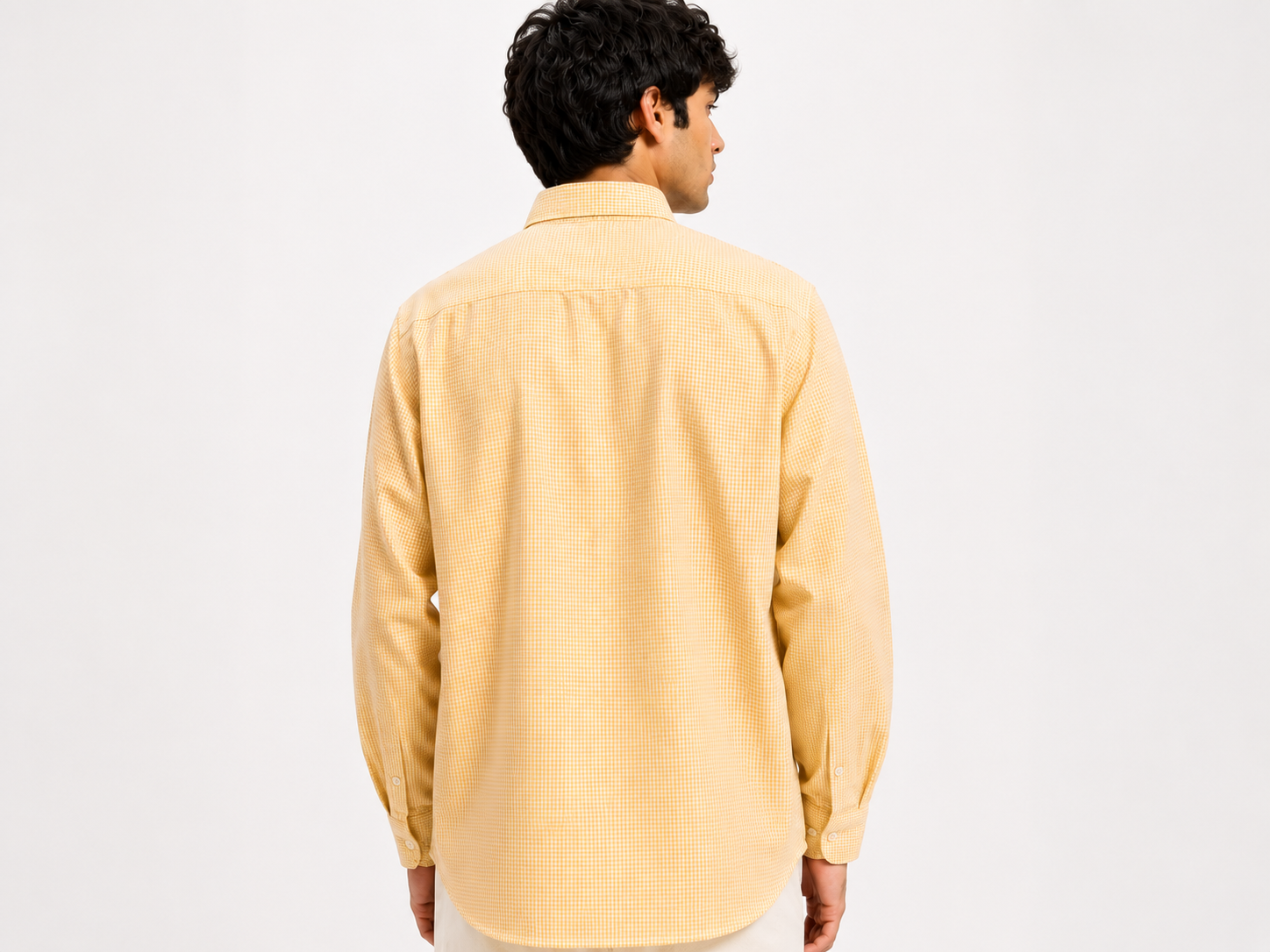 Men's Yellow Gingham Micro Checked Shirt – Cotton Button-Down Casual Shirt