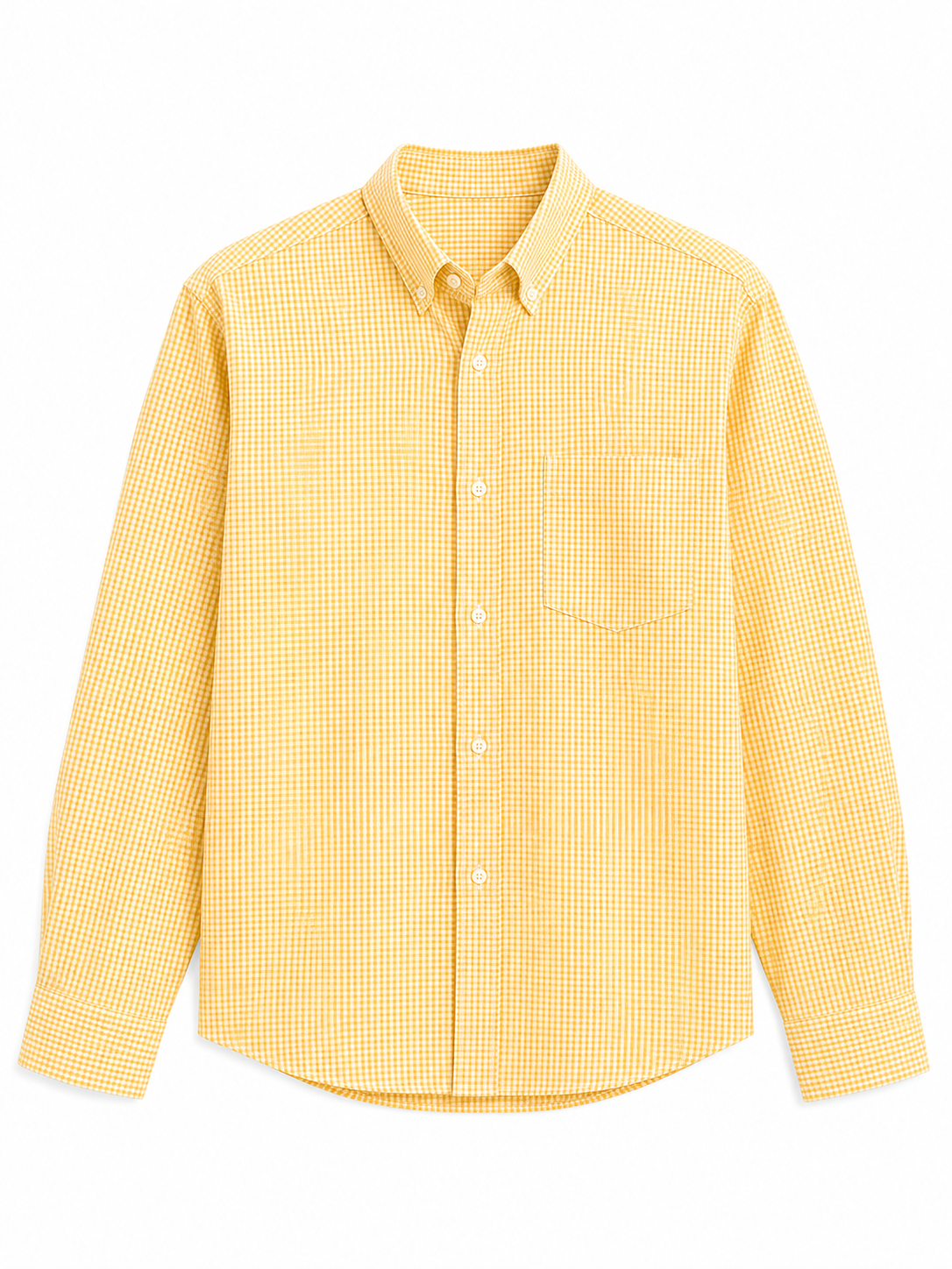 Men's Yellow Gingham Micro Checked Shirt – Cotton Button-Down Casual Shirt