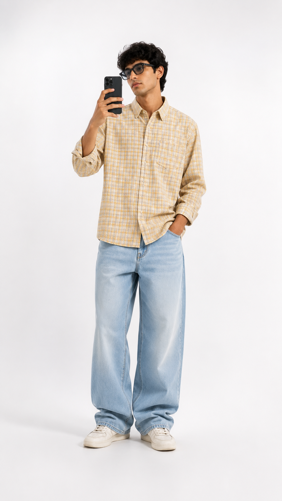 Men’s Classic Beige & Yellow Checked Casual Shirt