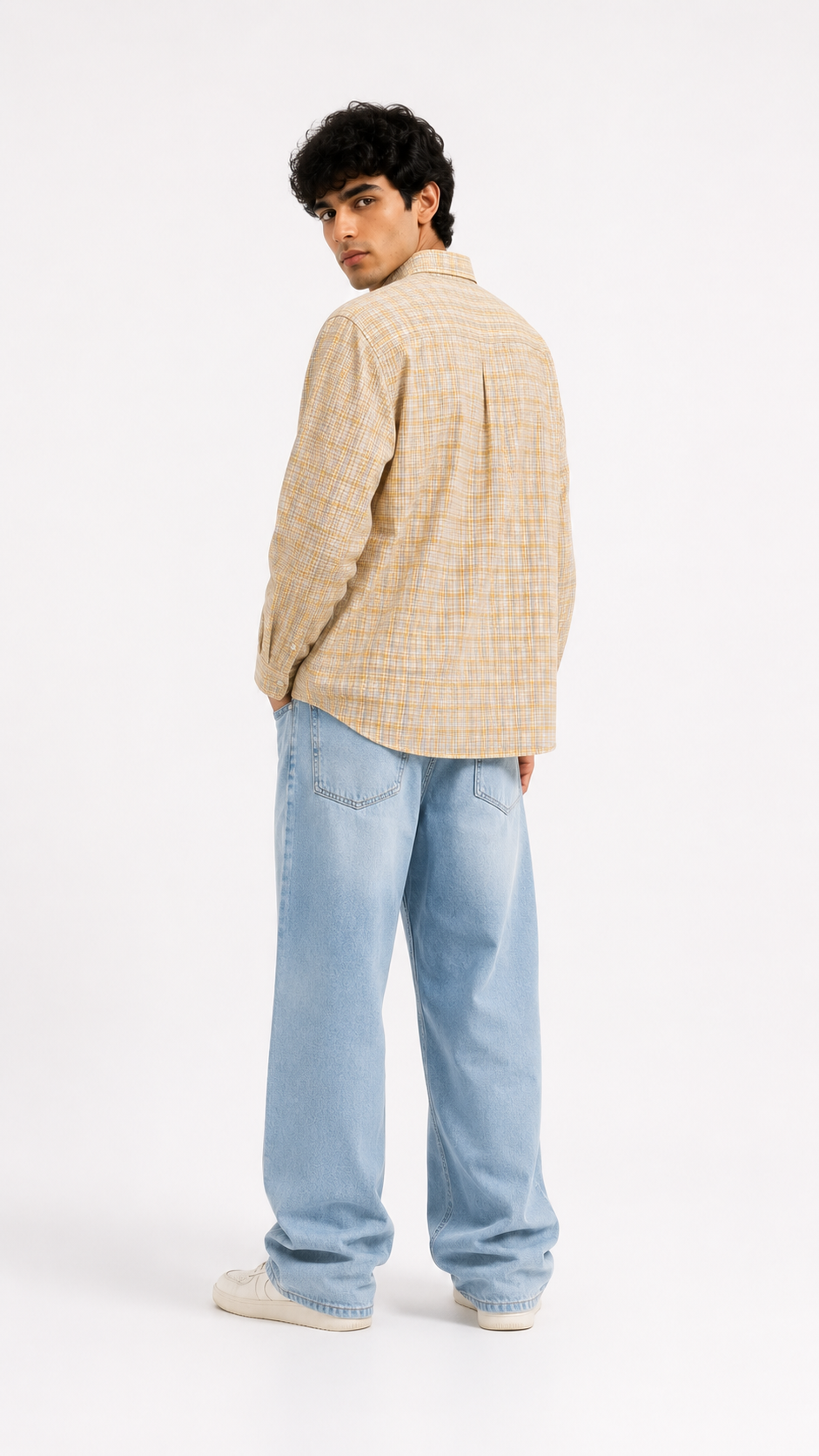 Men’s Classic Beige & Yellow Checked Casual Shirt
