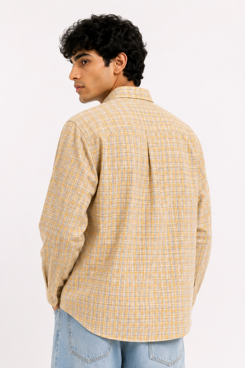 Men’s Classic Beige & Yellow Checked Casual Shirt