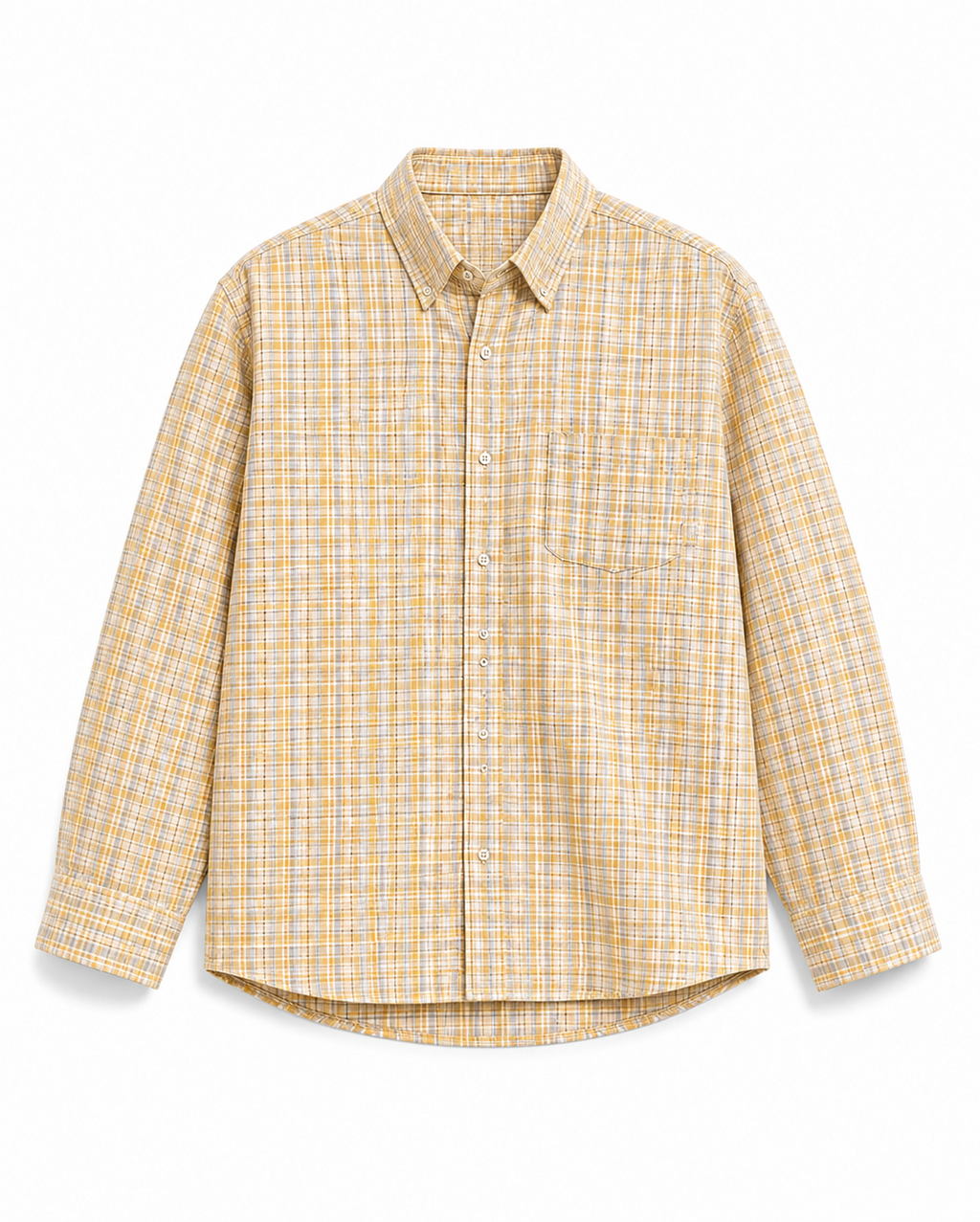 Men’s Classic Beige & Yellow Checked Casual Shirt