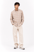 Beige Plaid Cotton Casual Shirt