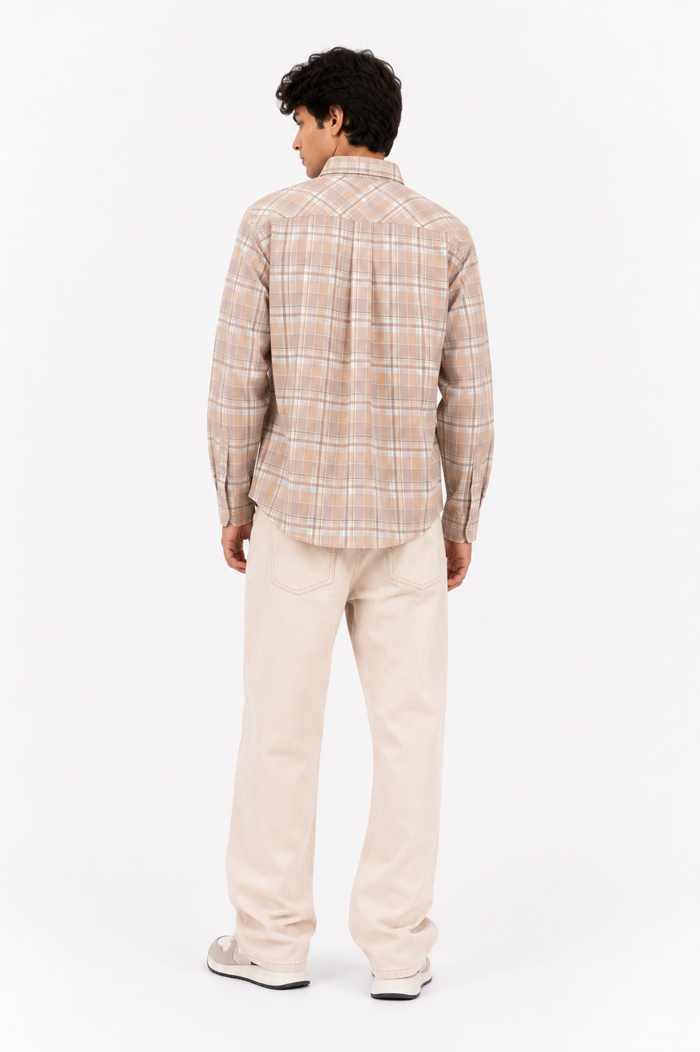 Beige Plaid Cotton Casual Shirt