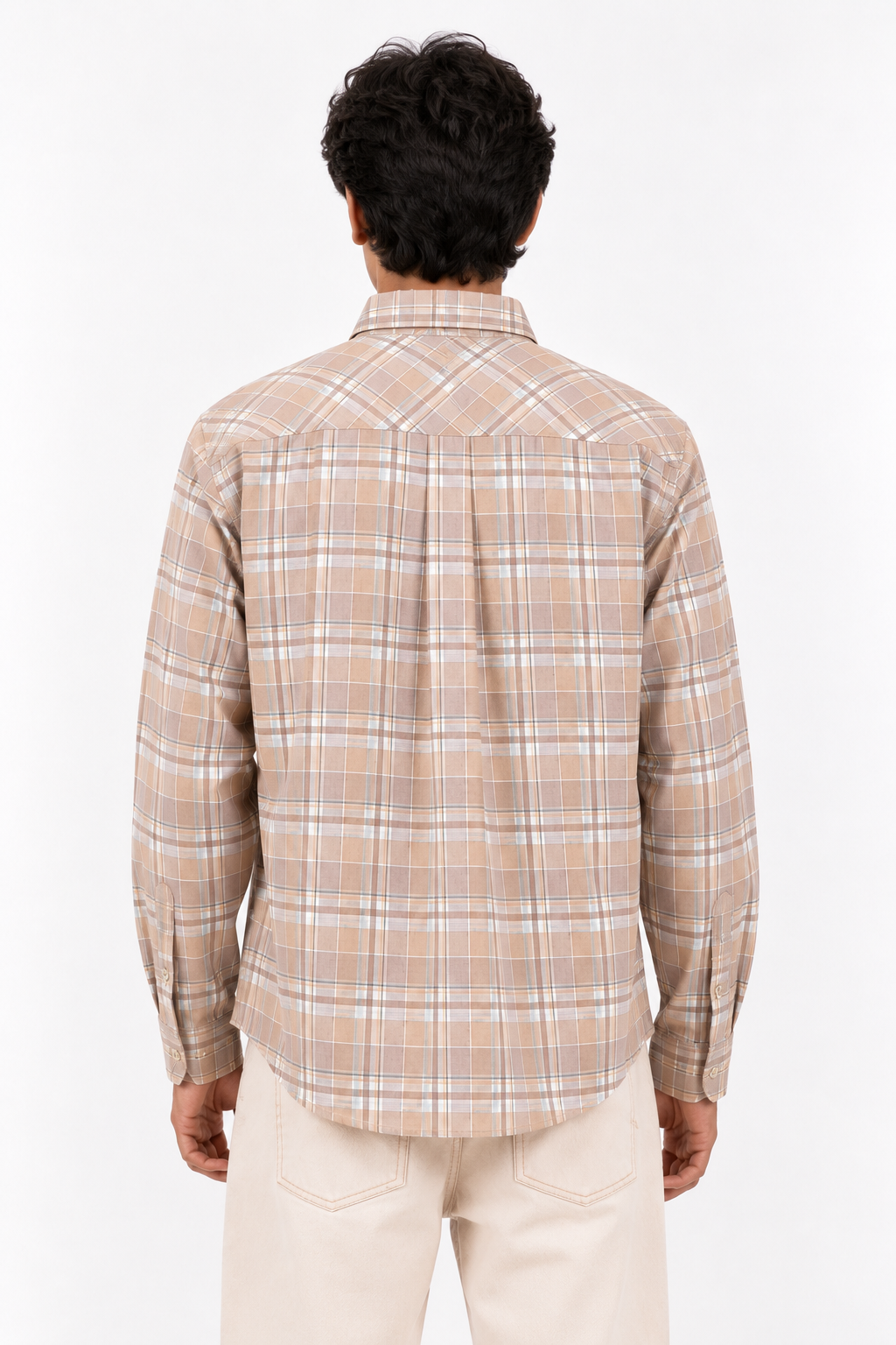 Beige Plaid Cotton Casual Shirt