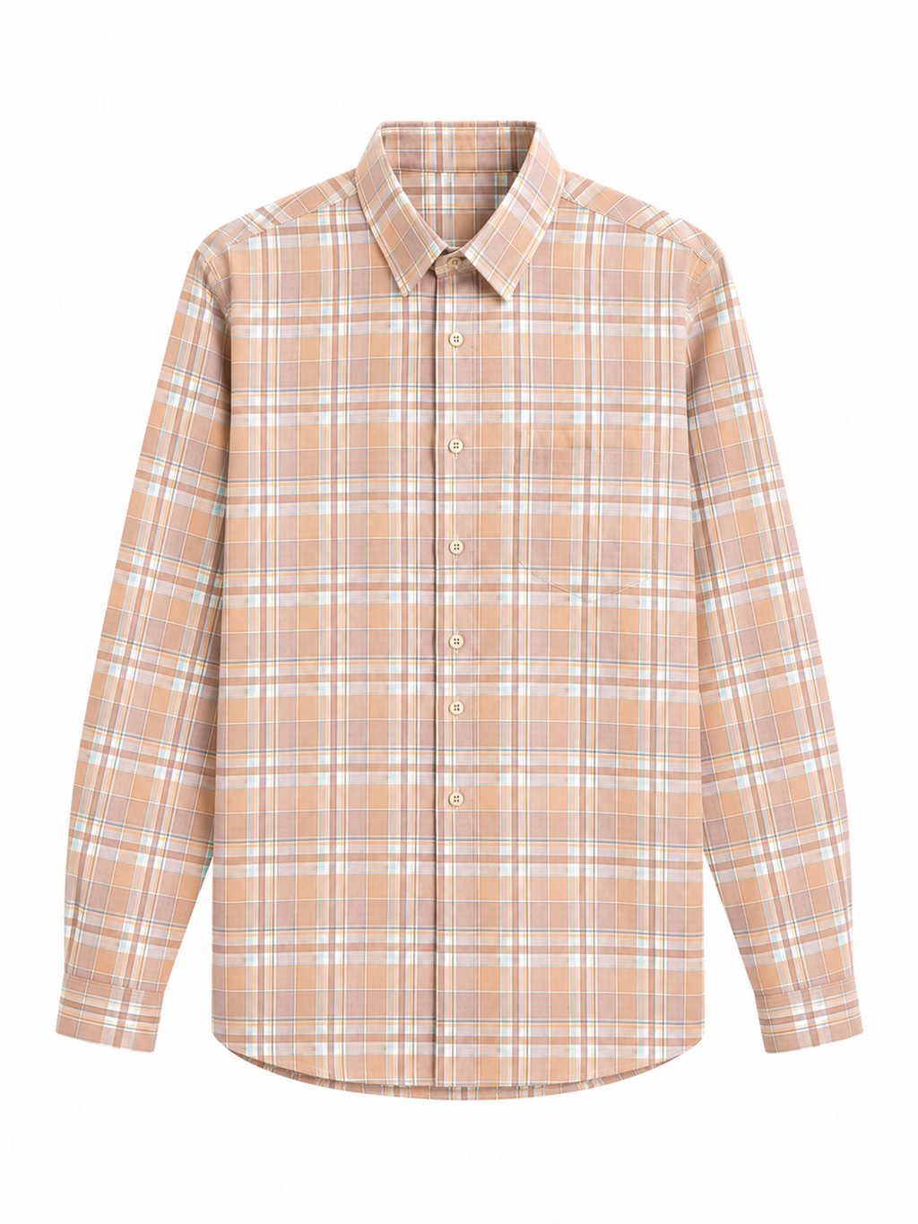 Beige Plaid Cotton Casual Shirt