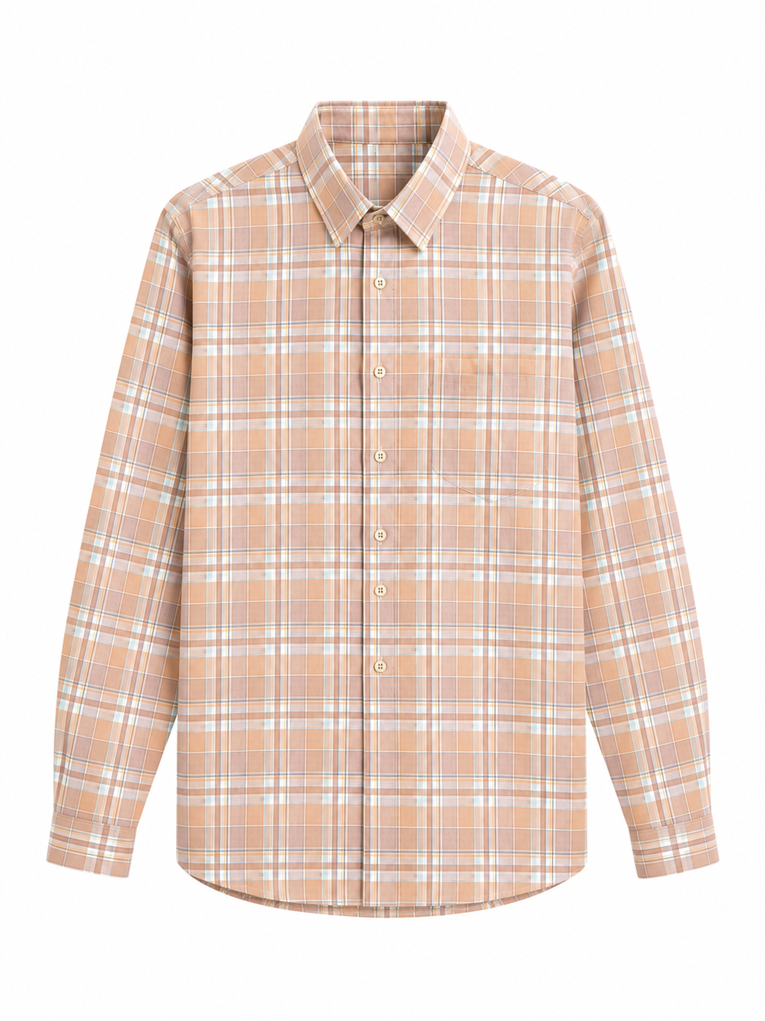 Beige Plaid Cotton Casual Shirt