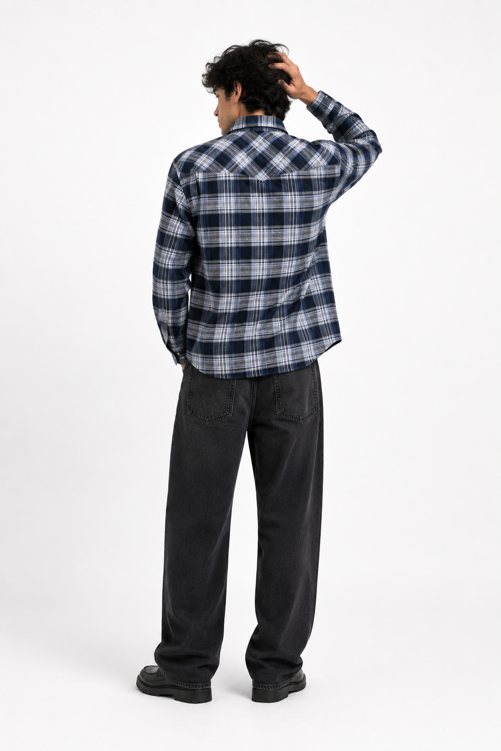 Navy Western Plaid Flannel Shirt