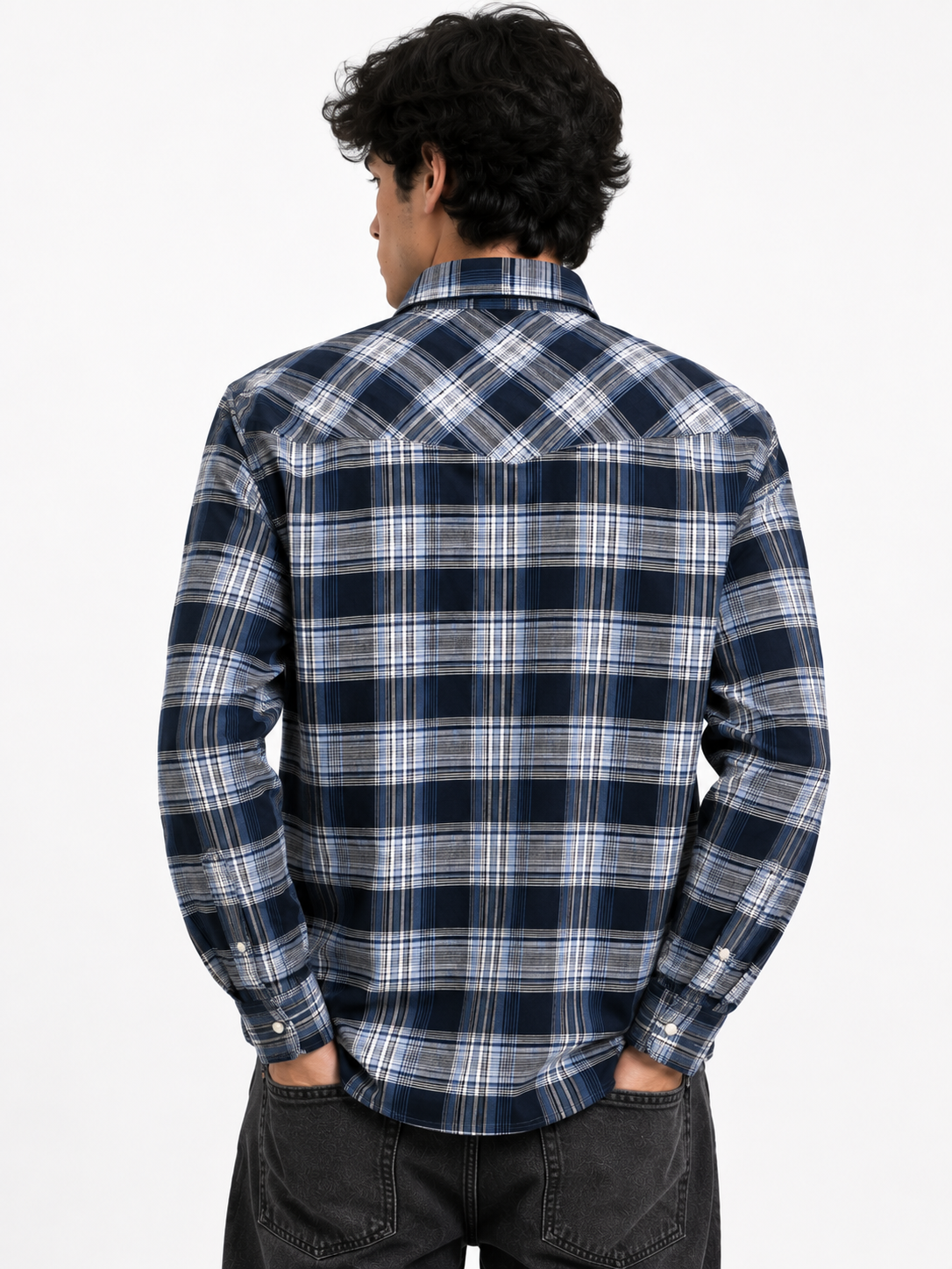Navy Western Plaid Flannel Shirt
