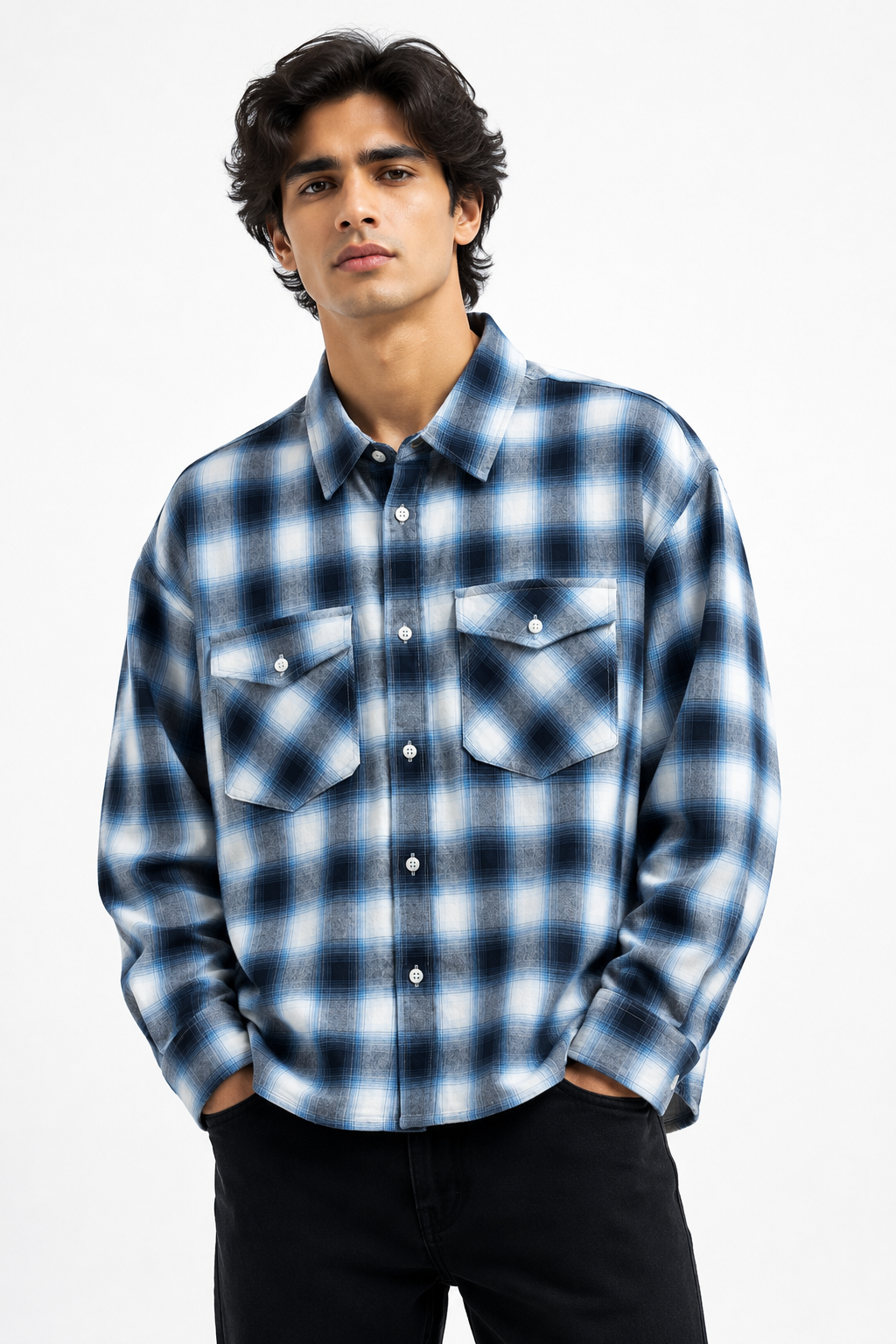 boxy fit plaid shirt