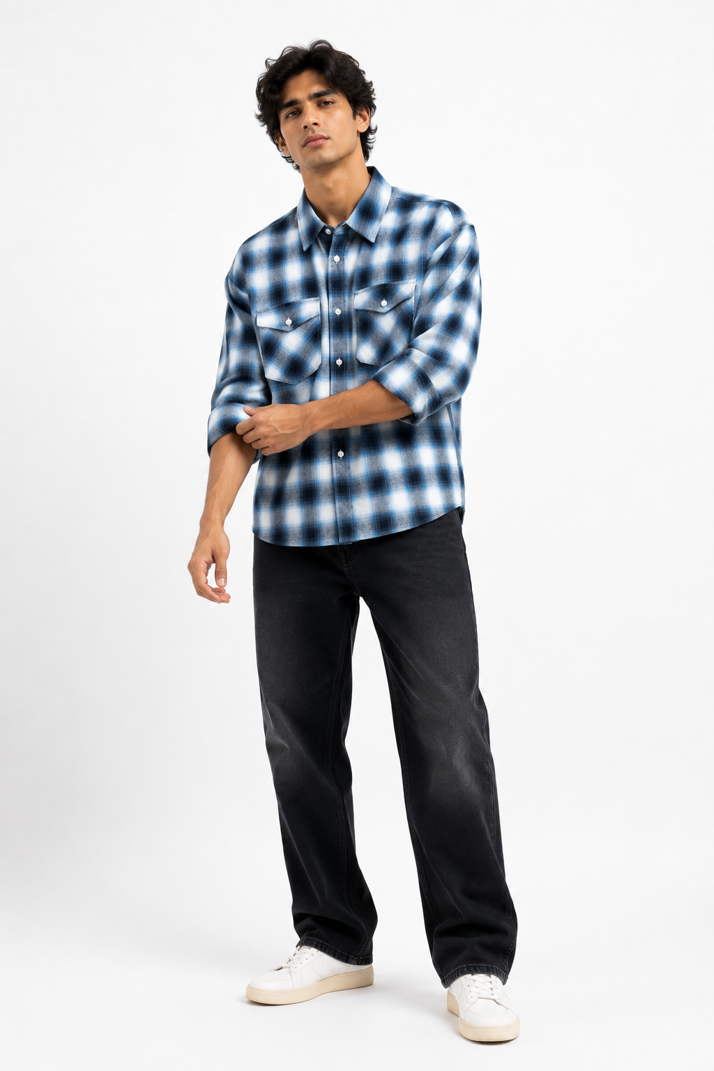 boxy fit plaid shirt