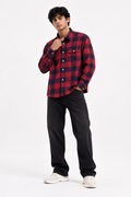Red & Navy Buffalo Check Flannel Shirt